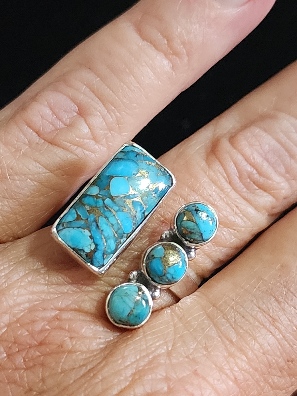 Boho Blue Copper Turquoise 925 Sterling Silver Statement Ring Ajustable Sz 8 Up - Picture 6 of 7